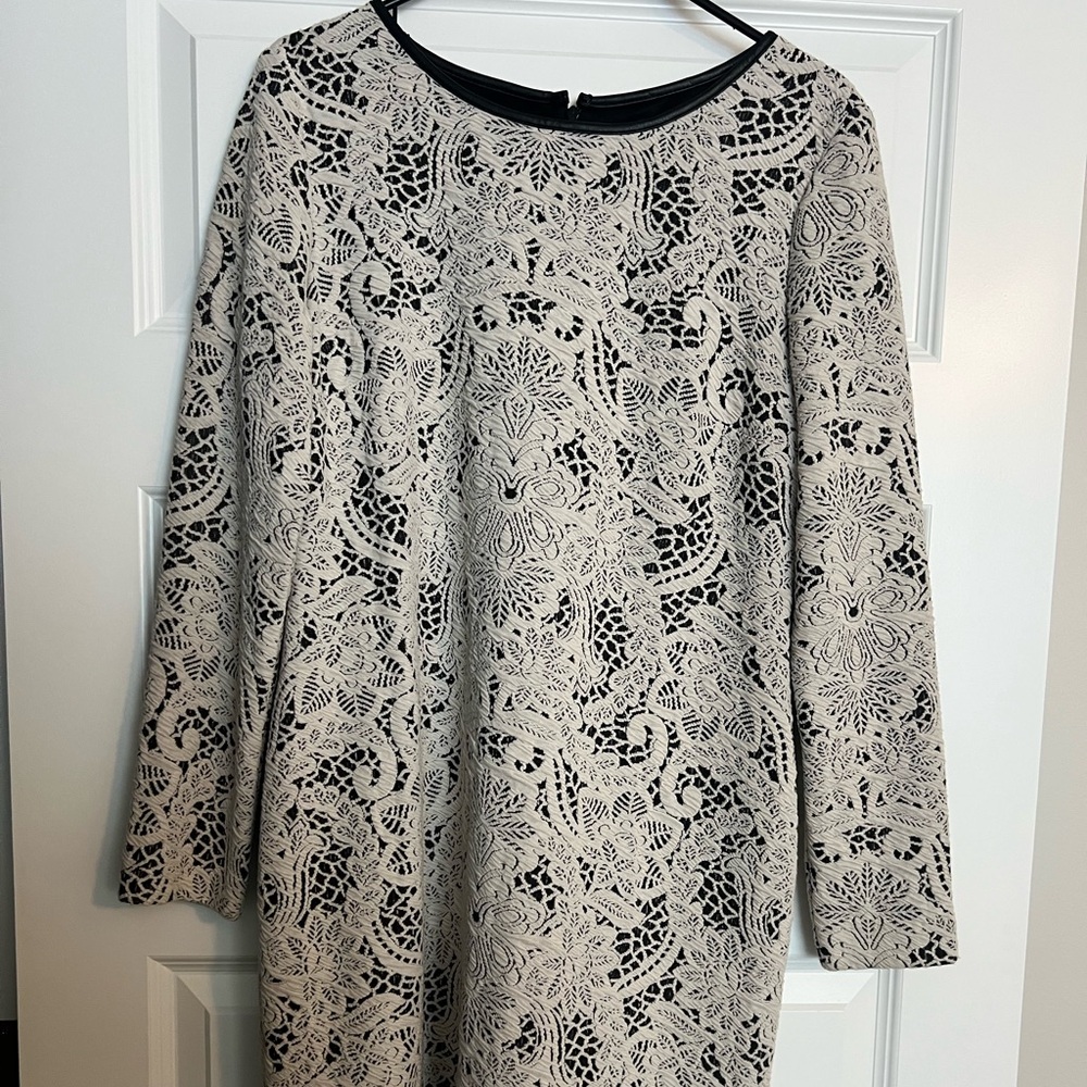 INC Black and White Long Sleeve Dress